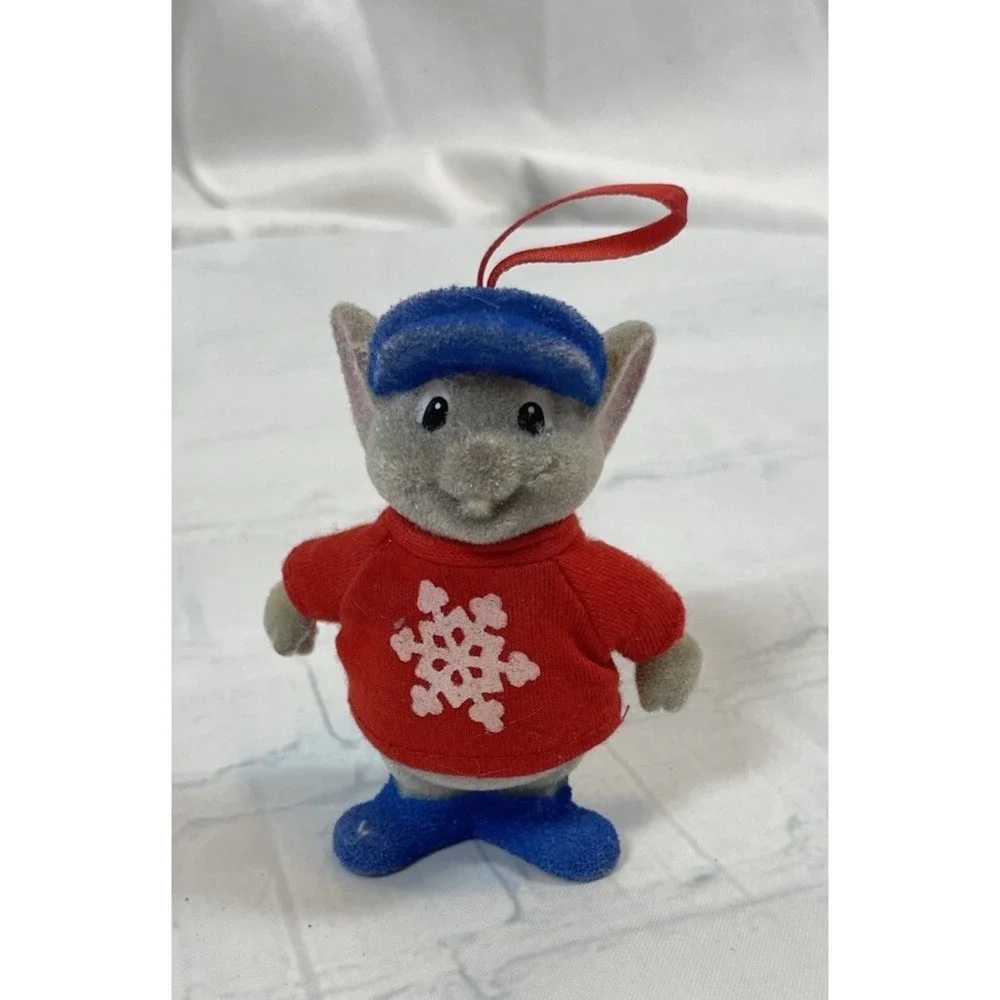 Vintage 90s Disney The Rescuers Flocked Christmas‎ Ornament BERNARD Mouse